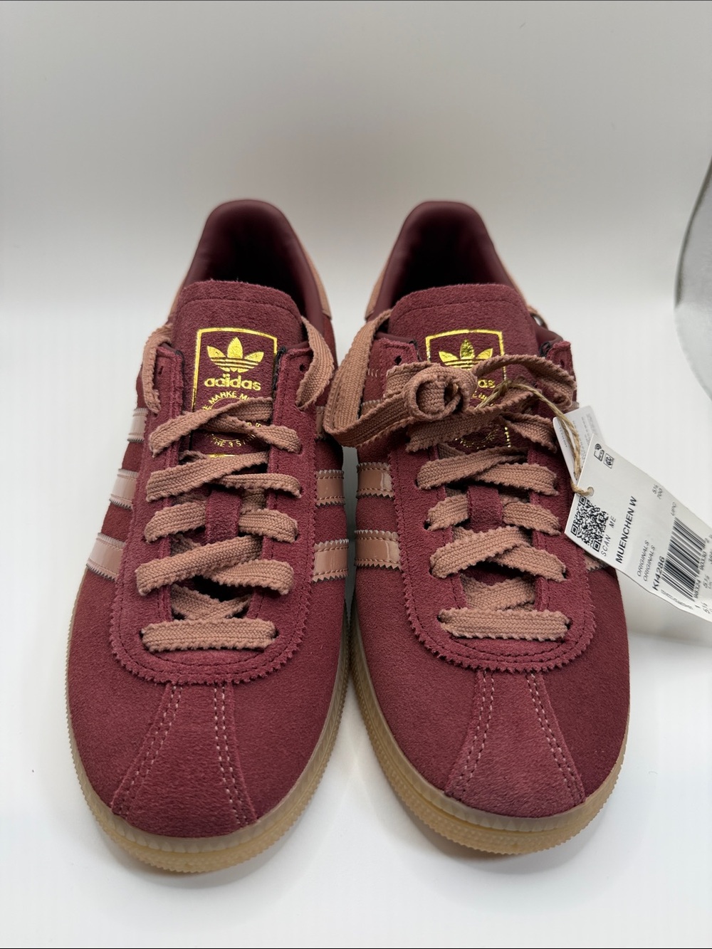 adidas Women's Suede Sneakers in Burgundy with Tan Stripes